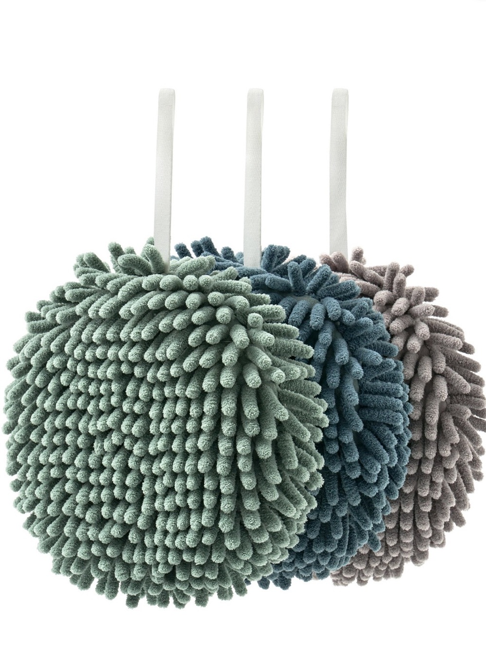 Chenille Shower Scrubber Trio - Green, Blue, Gray